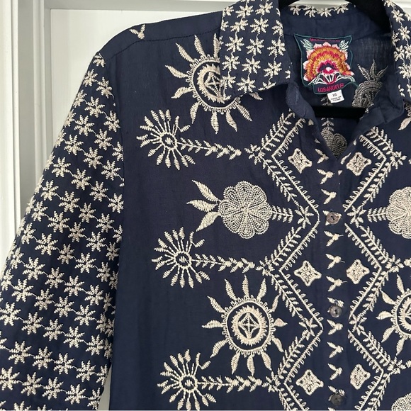 Johnny Was Linen Embroidered Floral Button Down Midi Dress Size XS - Picture 6 of 15